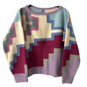 Unique Colour Block Knit Sweater Geometric Style